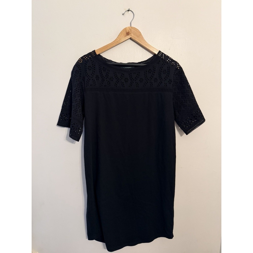 Lauren Ralph Lauren Black Eyelet SS Shift Dress 100% Cotton Size Small
